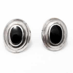 Vintage Taxco Sterling & Onyx Mid-Century Modern Earrings